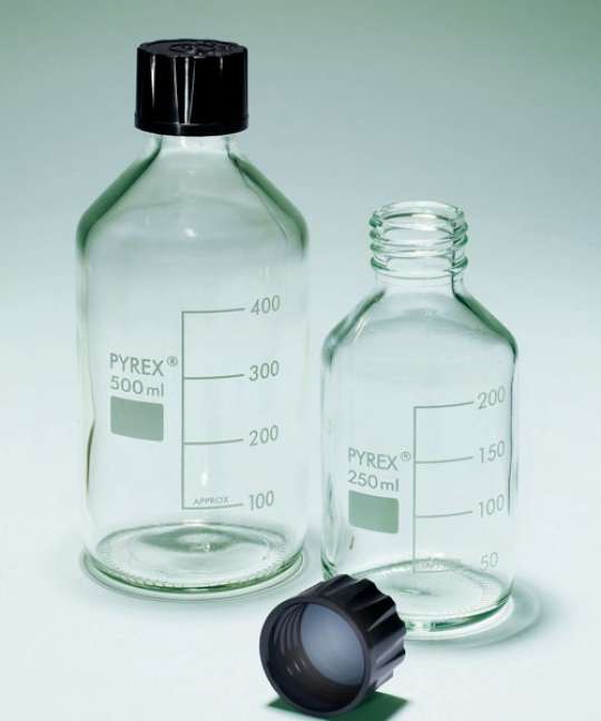 Bottiglia in vetro borosilicato per Reagenti con tappo ed anello salvagoccia - da 25 ml a 20 litri