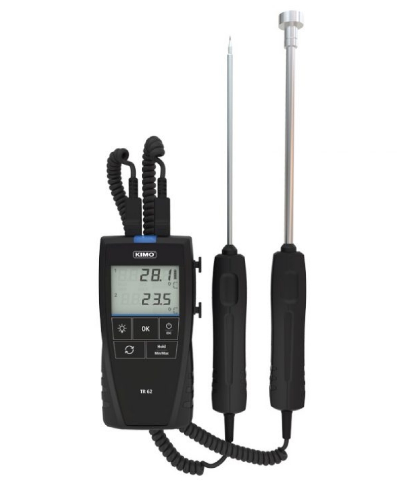 Termometro portatile Kimo TR 62 con sonda PT 100, 2 canali